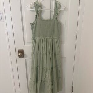 J. Crew Green Smocked Tiered Sundress